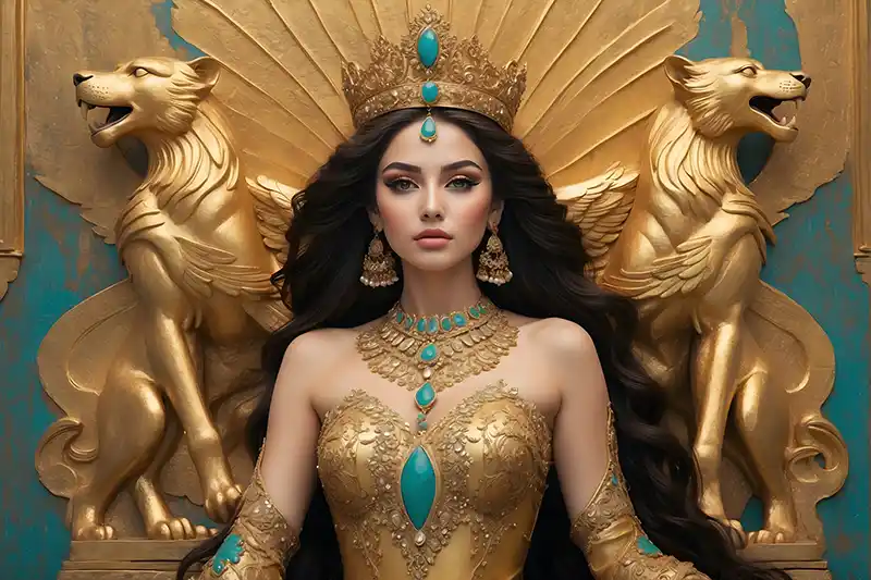 The queen of Persia and the Achaemenid lion sculpture